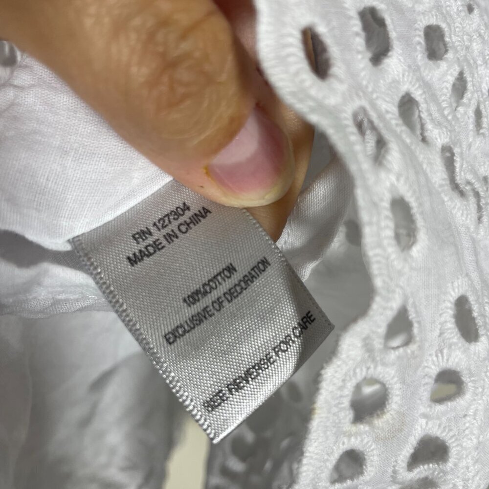 John Mark White Eyelet Blouse Women's Medium Top Cottagecore Coastal Boho! - Picture 5 of 6